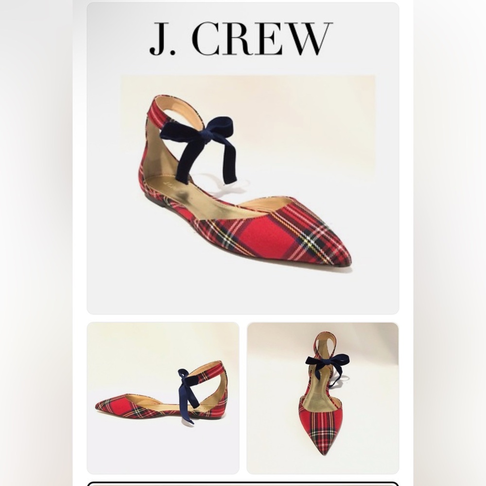J. Crew Red Plaid Flats with Navy Bow